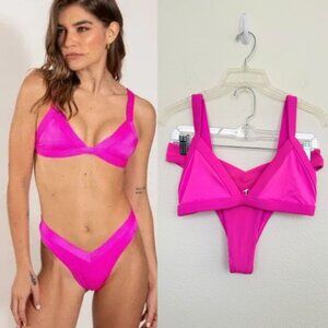 One One Kameron Jesse Hot Pink Two Piece Bikini Triangle Cheeky Bottoms L/XL LOT